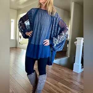 Free People Blue Textured Fabric